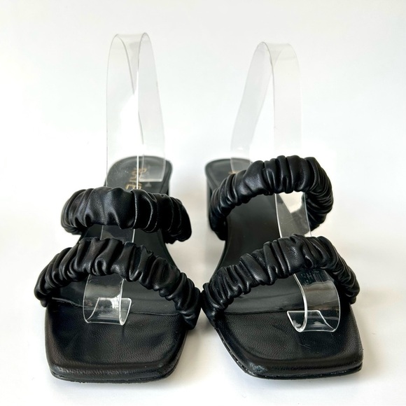 Revolve Raye Posh Sandals Ruched Two Strap Black Leather Block Heel Mule Size 9 - Picture 10 of 14